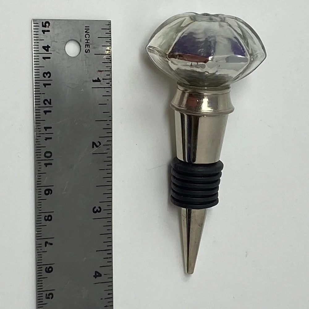Silver Tone Metallic Glass Vintage Door Knob Style Wine Bottle Stopper